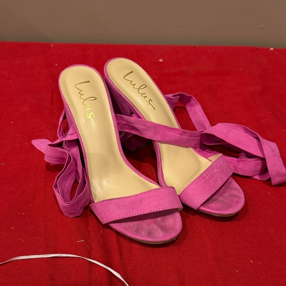 Lulu's Fuchsia Heeled Sandals with tie up leg detail